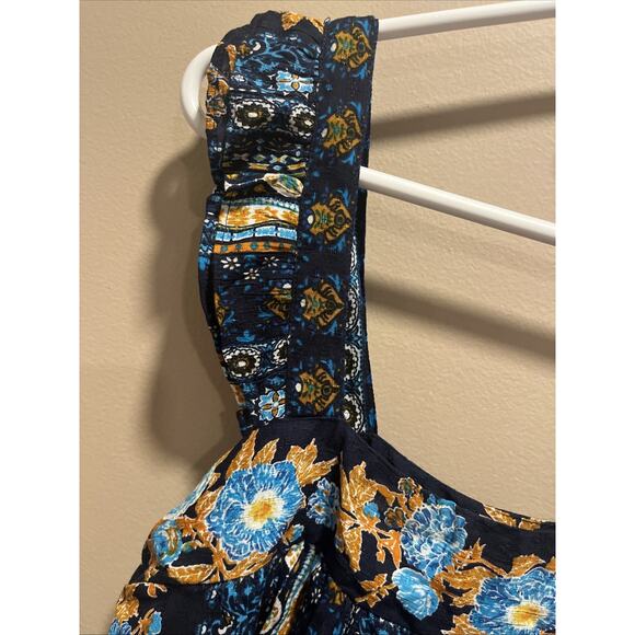 NWT Bog Collective Women's Blue Floral Crop Top XS Ruffles Boho Western Cottage - Picture 2 of 9